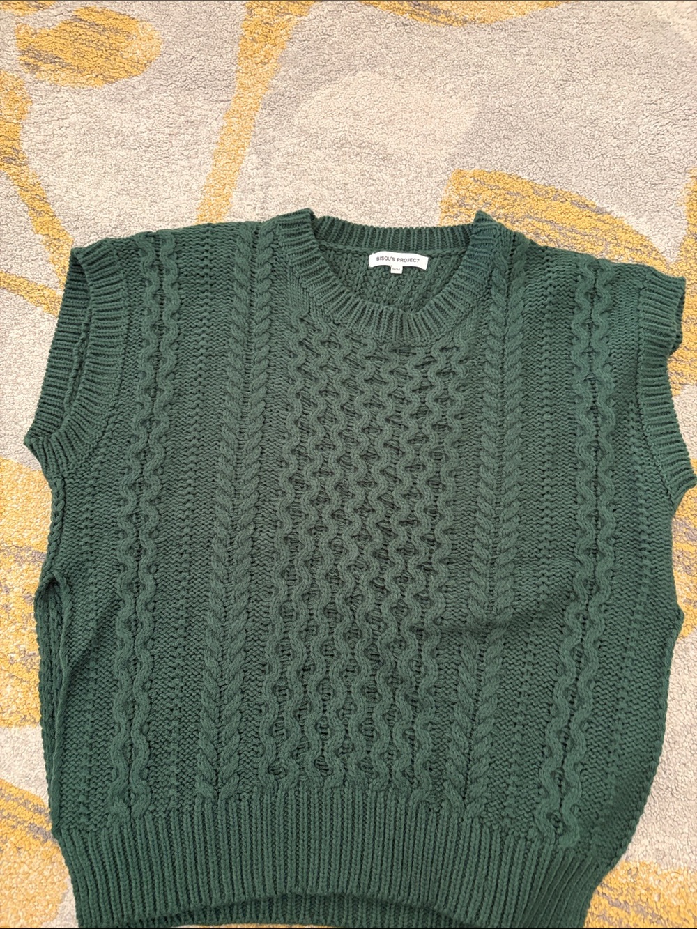 Bisou’s Project Dark Green Cable Knit Sleeveless Vest S/M